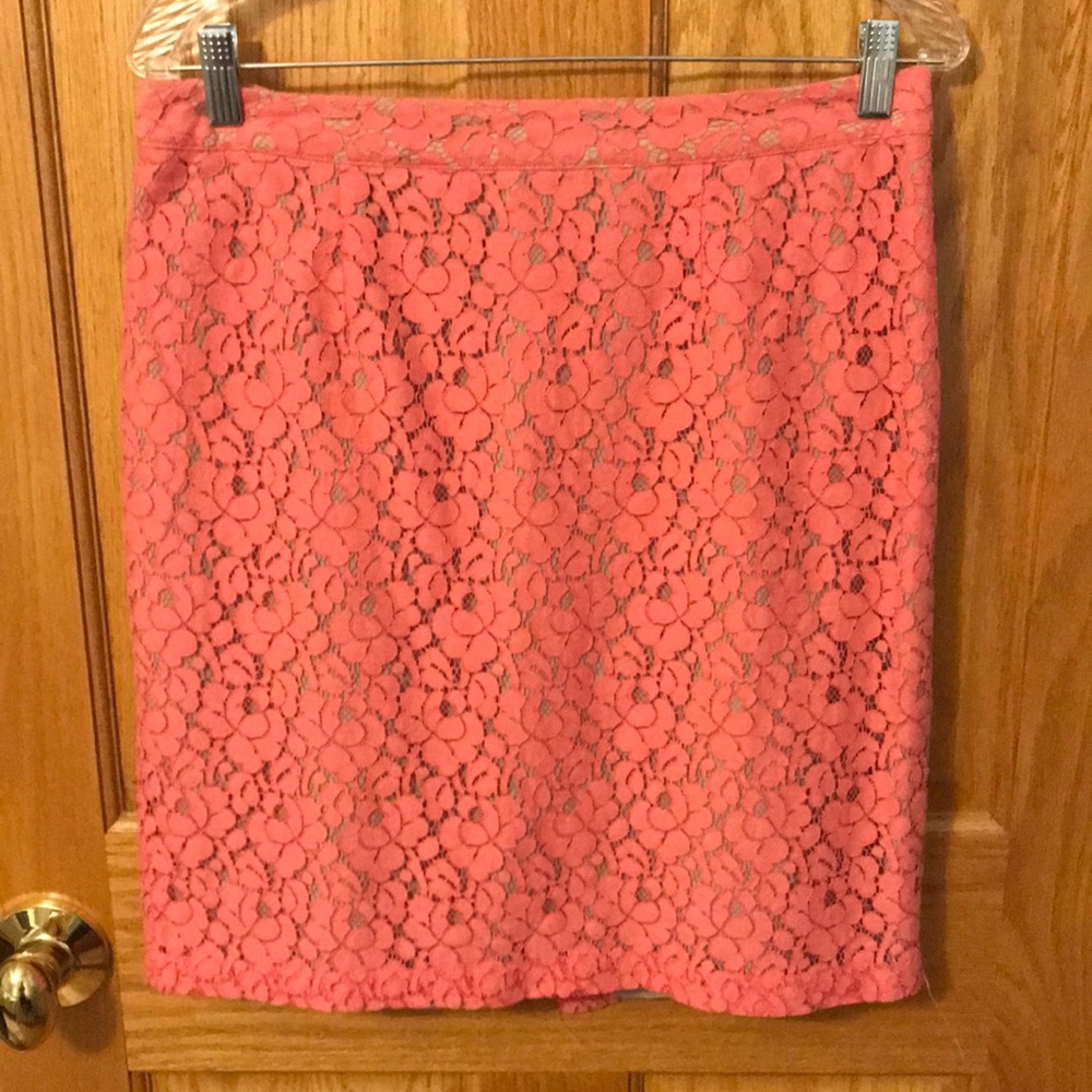 Pink and Tan Lace Pencil Skirt
